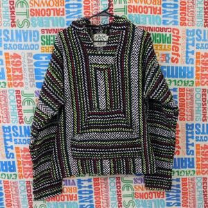 Baja Joe Hoodie Size M Pullover Woven Drug Rug Black White Multi